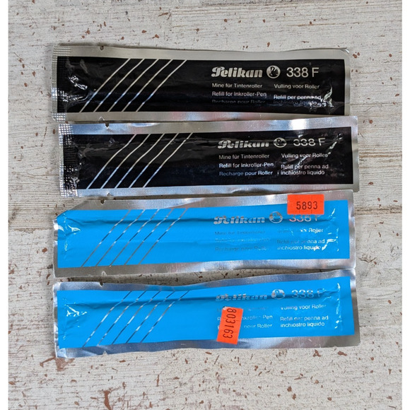Lot 4 Pelikan 338F Fine Point Rollerball Refill Black Blue New Old Stock NOS - Picture 1 of 4